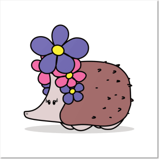 Super Cute Hedgehog with a Big Flower Headband Posters and Art